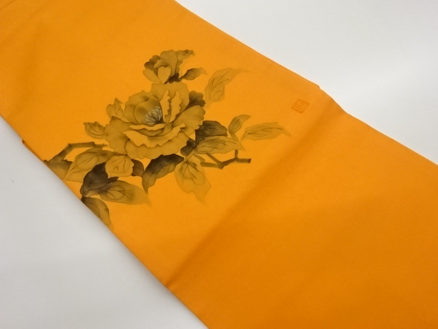 作家物　塩瀬手描き牡丹模様名古屋帯